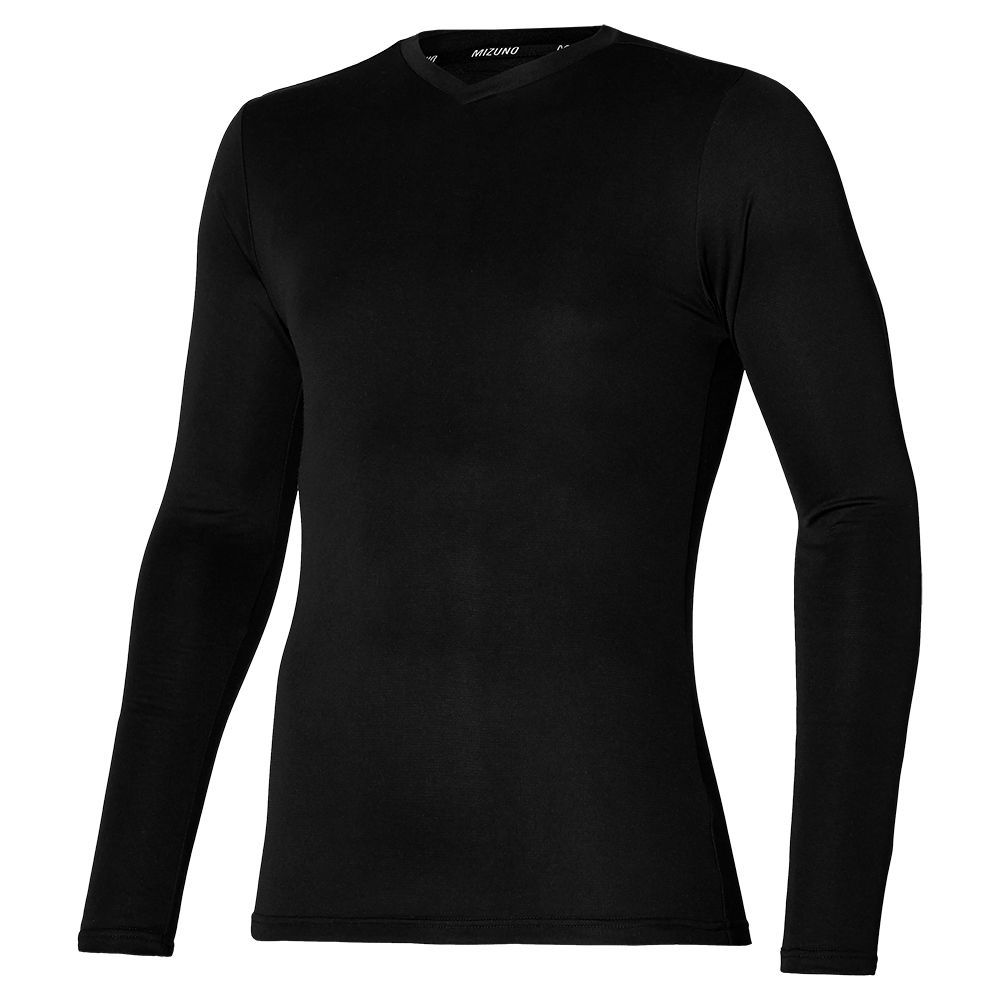 Mizuno Bt Under V Neck Longsleeve Muške Topi Crne | RGQBFM596